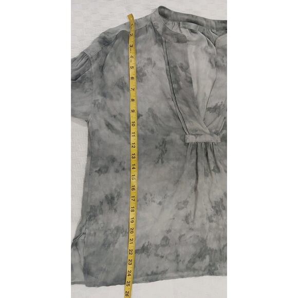 VINCE WATERCOLOR MARBLED SHIRRED 100%SILK BLOUSE TOP DARK‎ SMOKE GREY S - Picture 6 of 9